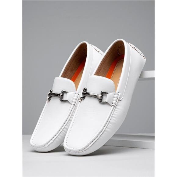 Men's White Slip On Loafers - Picture 1 of 7